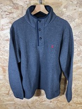MUSTO Fleece Jumper Ribbed Blue 1/4 Buttoned UK Mens Size XL