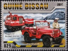 WILLYS JEEP Fire Car/HAGGLUND BV206T TFV Tracked Vehicle Firefighting Stamp #460
