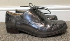 CLARKS Ladies Shoes Narrative Hamble Oak Silver Pewter Flat Brogue  UK Size 5