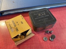 Vintage spectroid Drawing Pins Tin & Contents &card packet drawings pins England