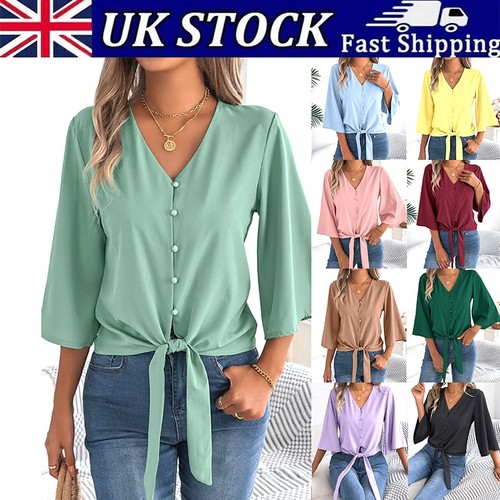 Womens tie front - blouse, v