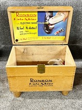 VINTAGE RONSON ROTO-SHINE ELECTRIC SHOE POLISHER WOODEN BOX SIGN SHOP WINDOW BOX