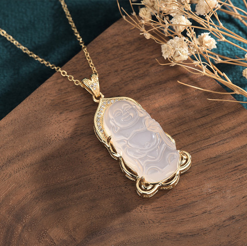 White jade laughing buddha - jade,