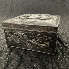 Vintage Japanese Box ~ Birds & Koi Carp Decoration ~ 9cm Sq. Unpolished