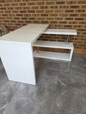  White High Gloss Chrome Rotating Home Office Corner Desk Storage Shelves