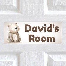 Personalised Any Text Cute Bear METAL Door Sign. Kids Bedroom Nursery Boys Girls