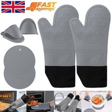 Silicone Oven Gloves Set Waterproof Heat Resistant Non-Slip Thick Mitts Cooking