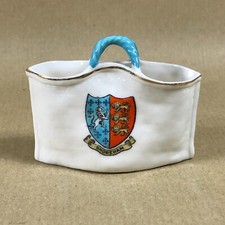 Antique W.H.Goss Crested Ware China Model of Bag Shoreham Crest Basket