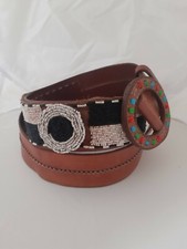 HENRY CUIR Tan Leather beaded adjustable belt