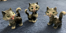 Goebel Vintage Three (3) Grey Cat Kitten Figurines w/Whiskers - West Germany