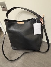 TED BAKER BLACK  LEATHER HOBO BAG INTERNAL LARGE PURSE ROSE HOLD TRIM BNWT