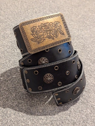 Leather studded belt - leather,