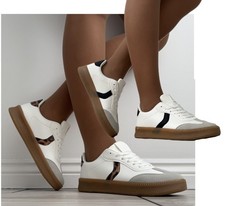 Women’s White Retro Trainers Casual Sneakers Gum Sole Outdoor Lace Pumps Shoes