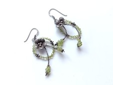 Sterling Silver Hook Peridot Flower Drop Dangle Earrings Minimalist Chic