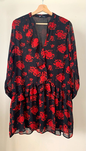 Zara black red floral chiffon - zara,