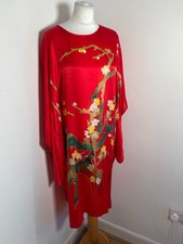 V Tan silk kaftan kimono dress