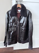Reiss SHAKER LEATHER SHEARLING-COLLAR BOMBER JACKET IN BLACK Size Medium