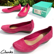 Clarks 'Forest Lagoon' Wedges RASPBERRY PINK RED, Nubuck 39 | UK 5.5 D VGC & Box
