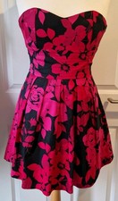E-VIE FLORAL PRINT FIT & FLARE SHORT MINI DRESS SIZE 10 BANDEAU HOT PINK BLACK