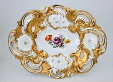 Meissen Porcelain Richly Gilded Floral Sprays 12.75 Inch Rococo Oval Bowl / Dish