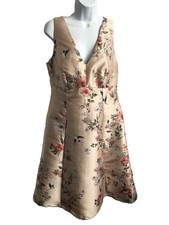 Debut Debenhams pale blush pink floral glittery fit & flare dress size 14, 42" L