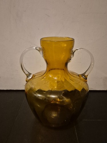 Vintage amber glass vase twin - glass,