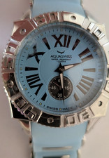 AQUASWISS WOMAN'S WATCH SWISSPORT SILICONE STAINLESS STEAL AQUA BLUE PRE-OWNED