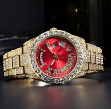 Mens Ice Out Watch Quartz Bling Luxury Diamond Luminous Stainless Steel Gift NEW