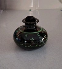 Vintage Black & Green Earthenware Hat Pin Holder