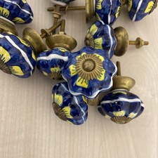 BLUE YELLOW KNOBS Vintage Shabby Chic Knobs Wardrobe Drawers Handle Pull 4.5cm 