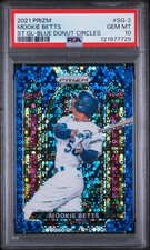 2021 Panini Prizm Baseball Mookie Betts Stained Glass Blue Donut /199 PSA 10
