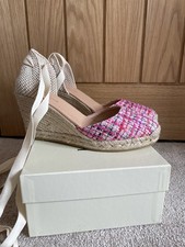 LK Bennett Tianna Pink Tweed Woven Espadrille Wedges Shoes