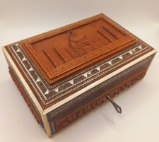 Vintage Antique Hand Crafted Mughal Indian Taj Mahal Wooden Jewellery Box Key
