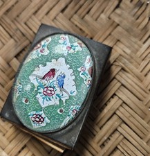 CLOISONNE BRASS MATCHBOX HOLDER (ENAMEL BIRD SCENE)