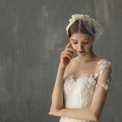 European style white mesh bow - white,