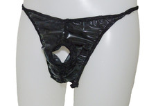 Latex Underpants Open Crotch Slips Mens Rubber Pants Black Under Pants Exposure
