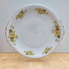 Vintage Arklow Fine Irish Bone China Handled Cake Plate Yellow Floral Gold Trim