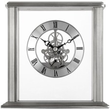 Acctim Vermont Mantel Clock Quartz Polished Metal Floating Effect Glass Silver