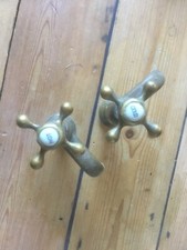 antique vintage Victorian brass sink pillar taps ceramic indices
