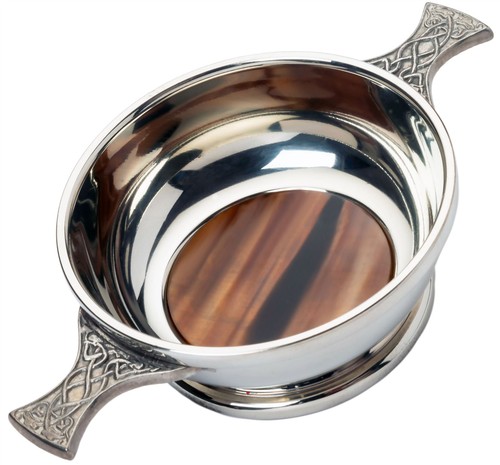 Pewter quaich with celtic - in,