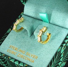 ISABELLA 925 GOLD PLATED Baguette CZ Huggie Hoop Earrings, 2.57g - C68