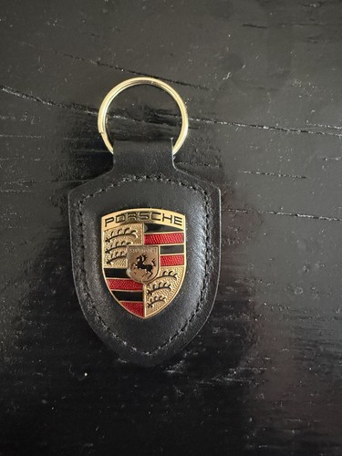 Porsche black leather crest - black,