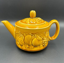 Vintage 1960s Royal Worcester Crown Ware Teapot  Mustard Colour Fruit Design