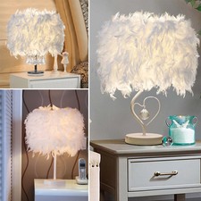 White Feather Table Lamp Shade Light Shade Vintage Bedside Desk Room Night Light