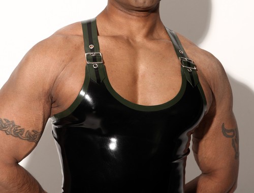 Mens rubber buckled vest - 'buckled',