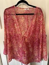 Beautiful vintage Ladies Pink/lemon Kaftan MIDI  Length Sheer Fabric Size 14/16