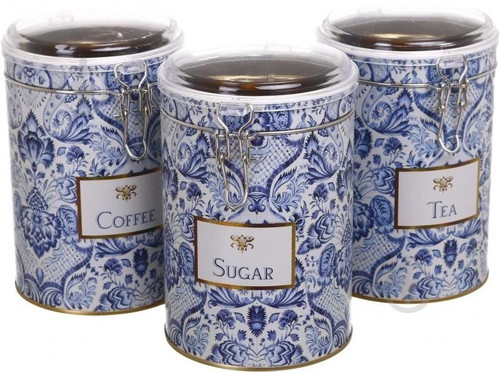 Blue floral canisters tea - canisters,