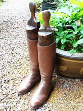 Antique Gentleman’s Chestnut Leather Riding Boots and Wooden Lasts