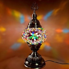 Turkish Moroccan Bronze Table Lamp Colorful Mosaic Glass Desk Light + Free Bulb