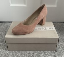 Clarks Kelda Hope Dusty Pink Mid Block Heel Round Toe Court Shoes Size 5.5 BNIB